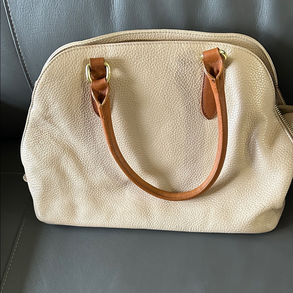 Valentina Cream Satchel with Brown Handles